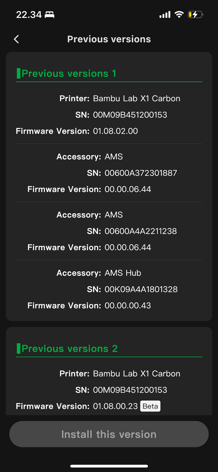 Select previous version you want to downgrade to