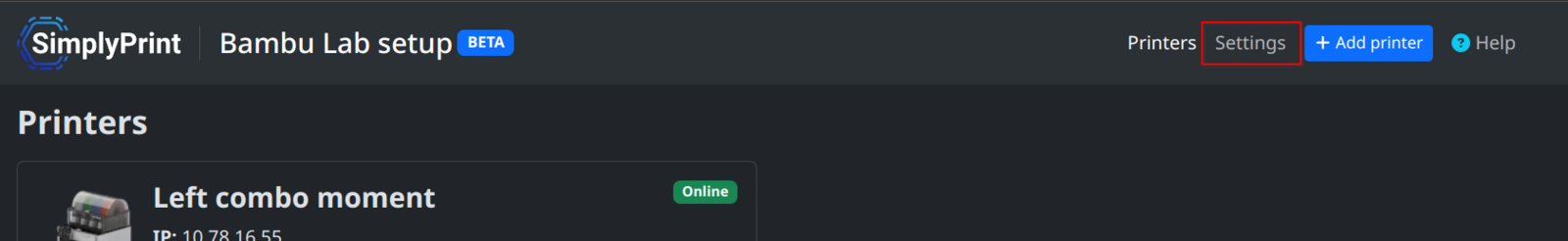 Settings button