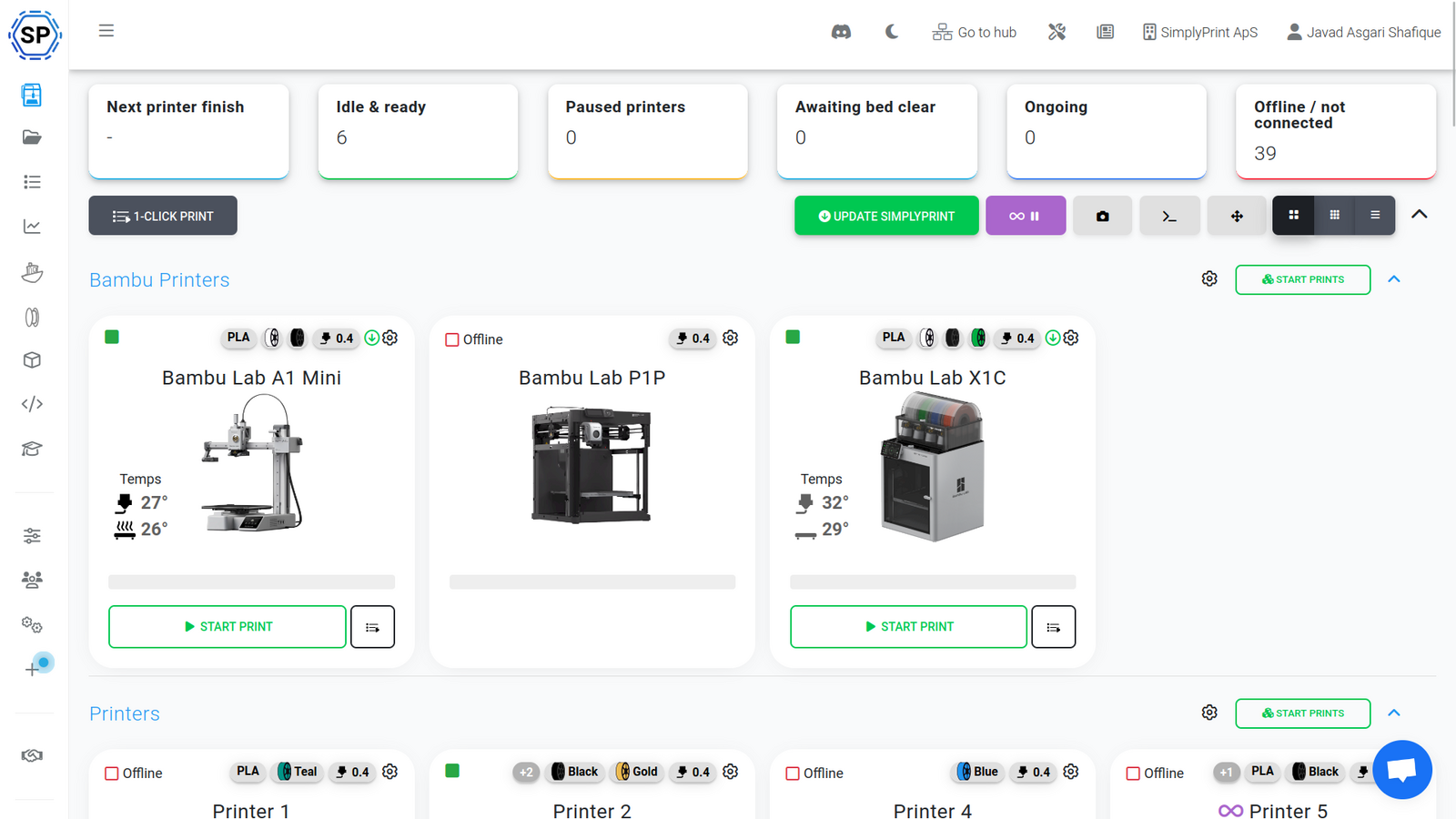 Overview of printers that can be updated