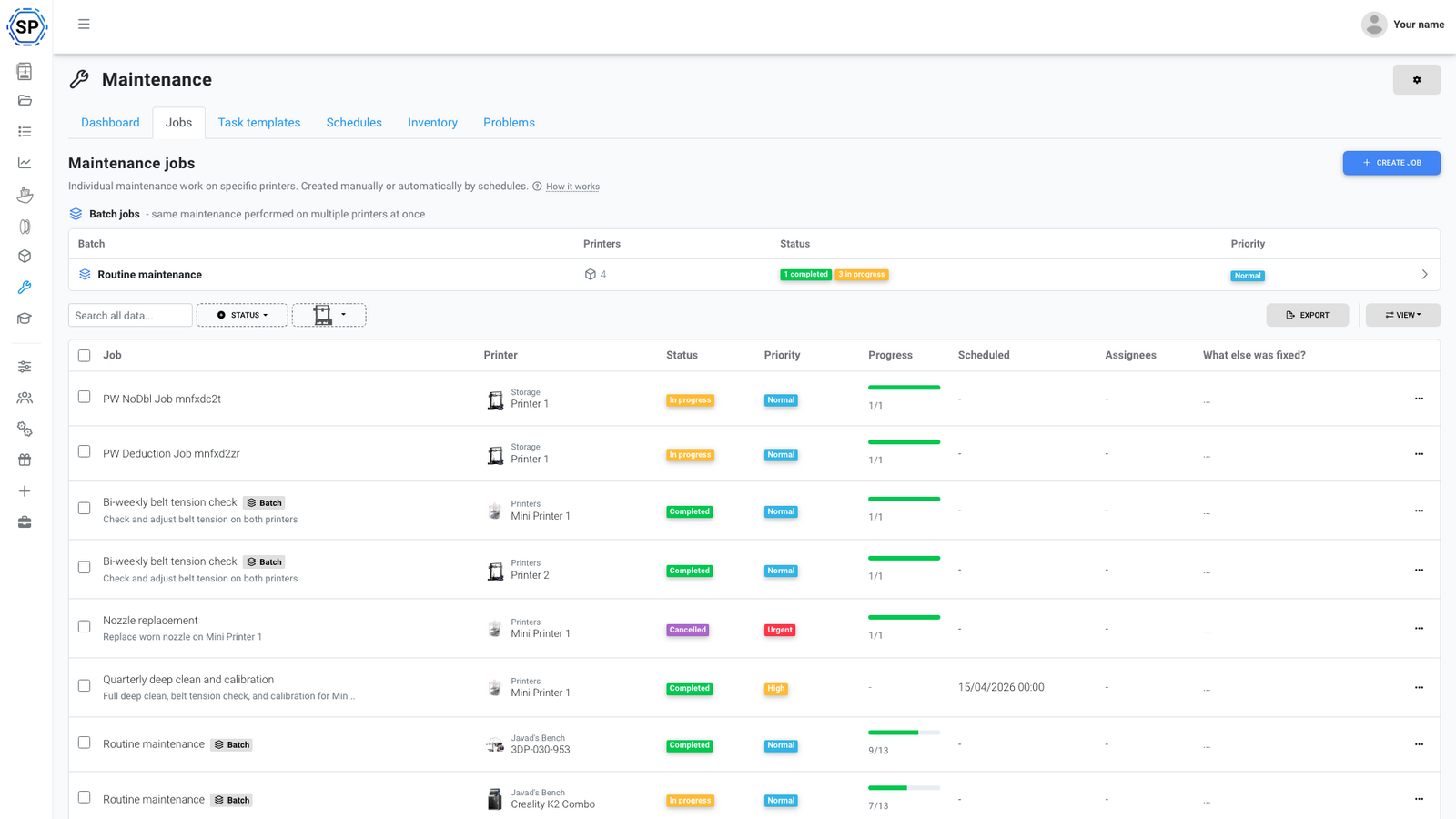 Jobs list view