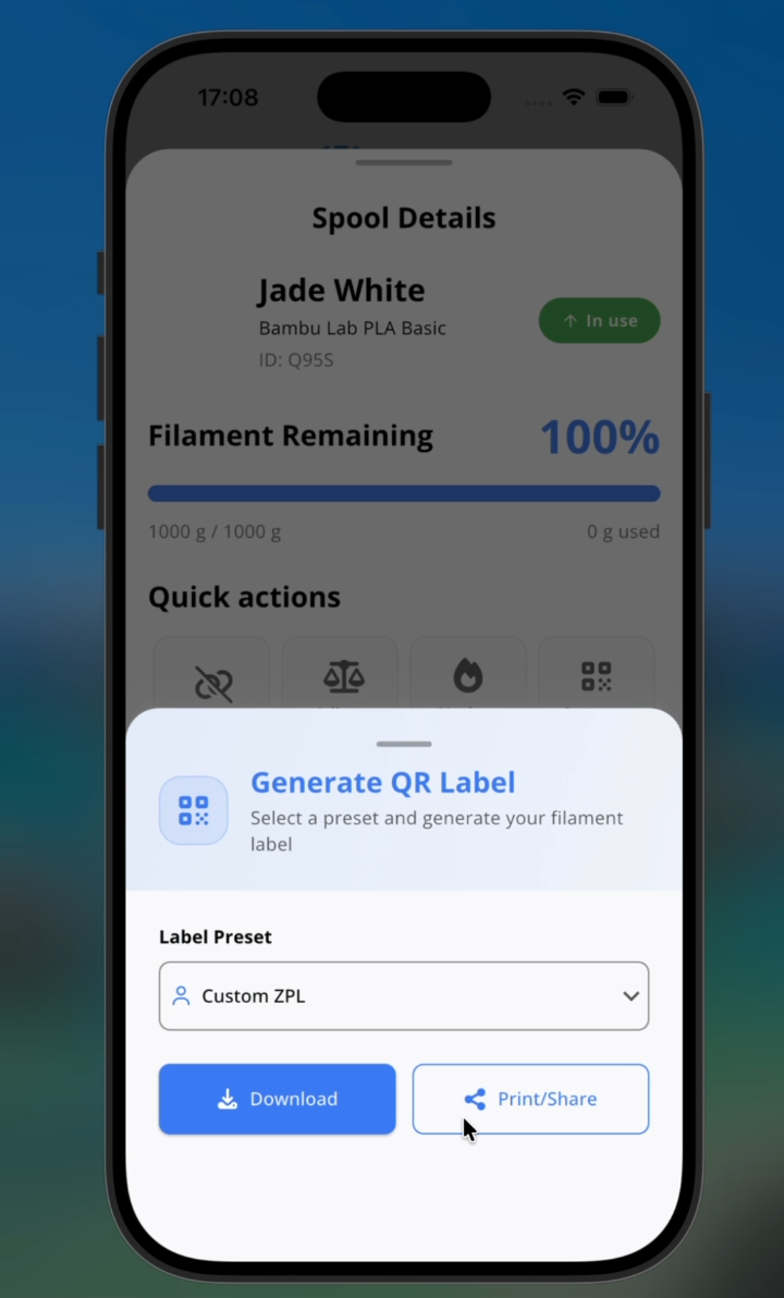 Generating labels in the SimplyPrint mobile app
