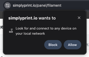 Chrome permission popup asking to look for and connect to devices on local network