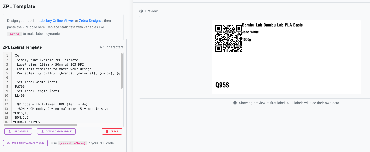 ZPL editor with code and live preview