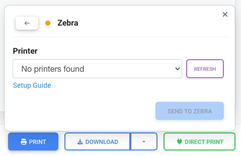 No printers found in the dropdown