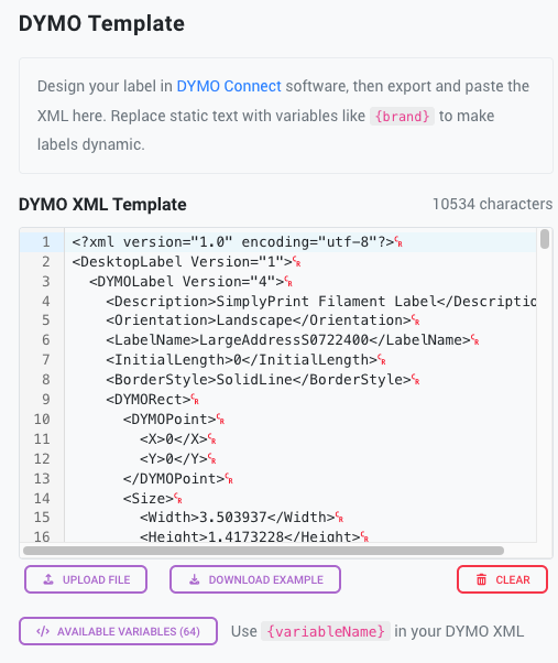 DYMO XML template editor