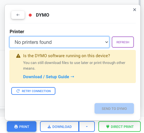 Warning: Is the DYMO software running on this device?