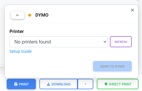 No printers found in the dropdown