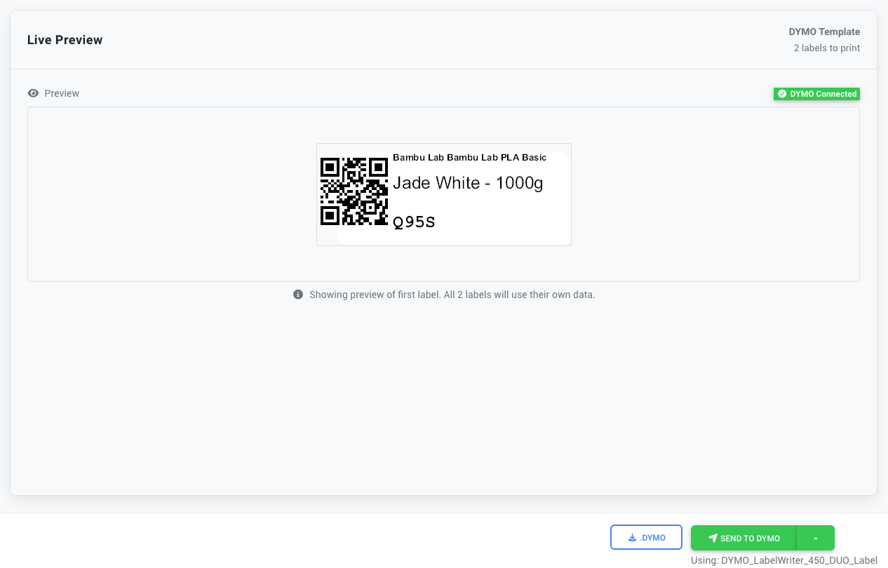 DYMO template with live preview