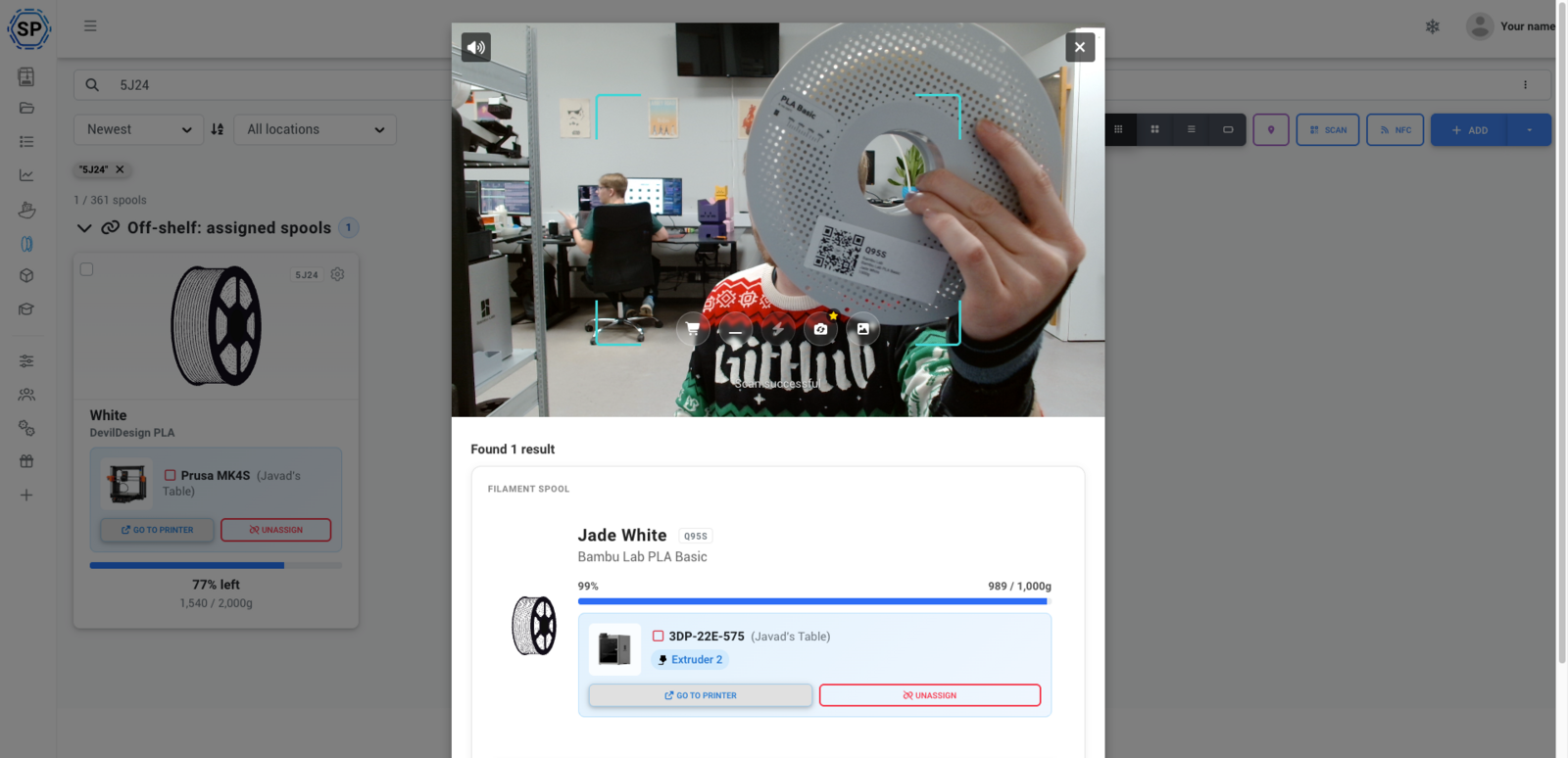 Browser webcam scanner modal