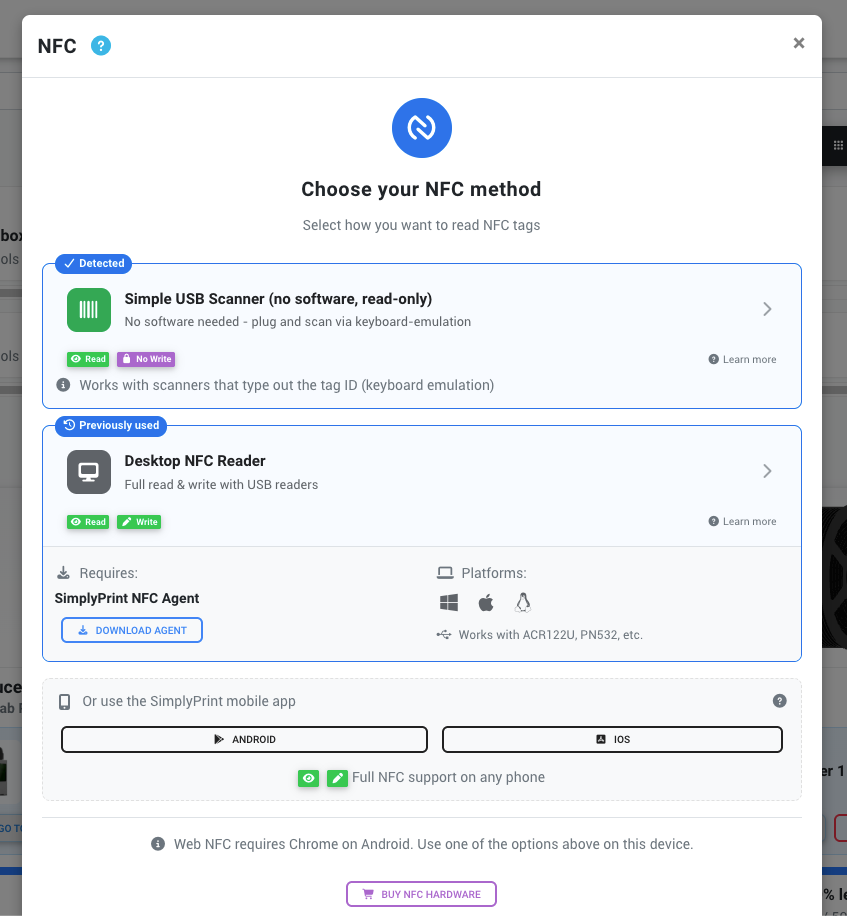 Choosing NFC reader type