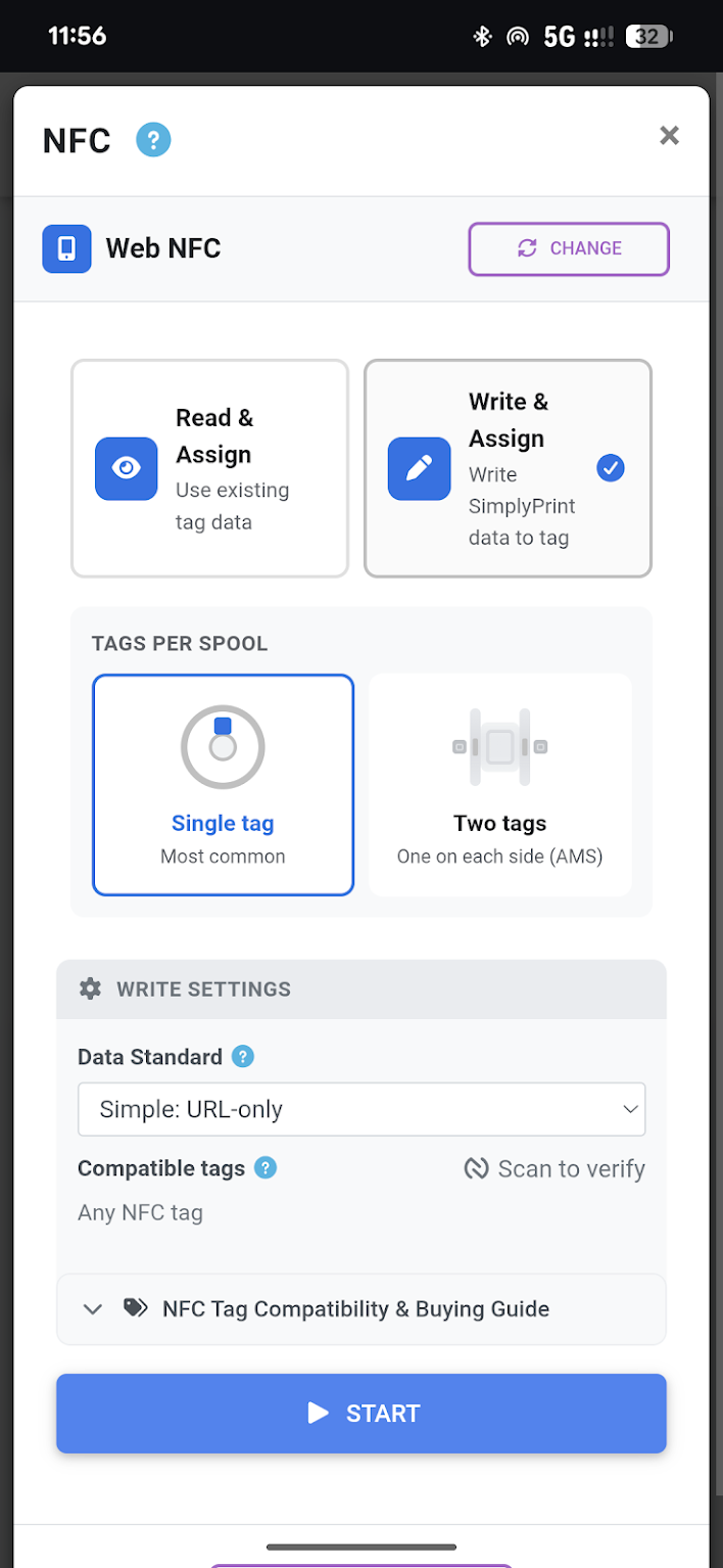 Filament manager with NFC scan button highlighted