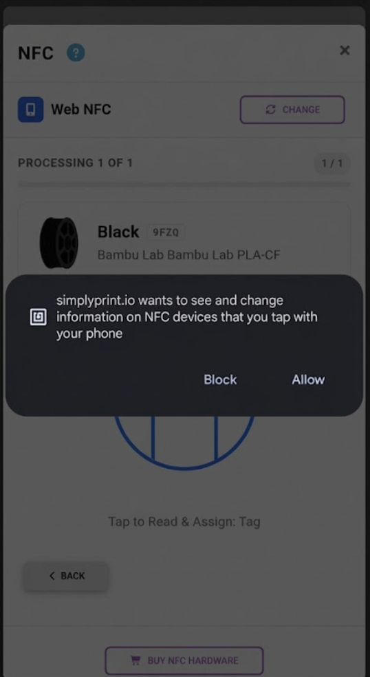 NFC permission prompt in Chrome on Android