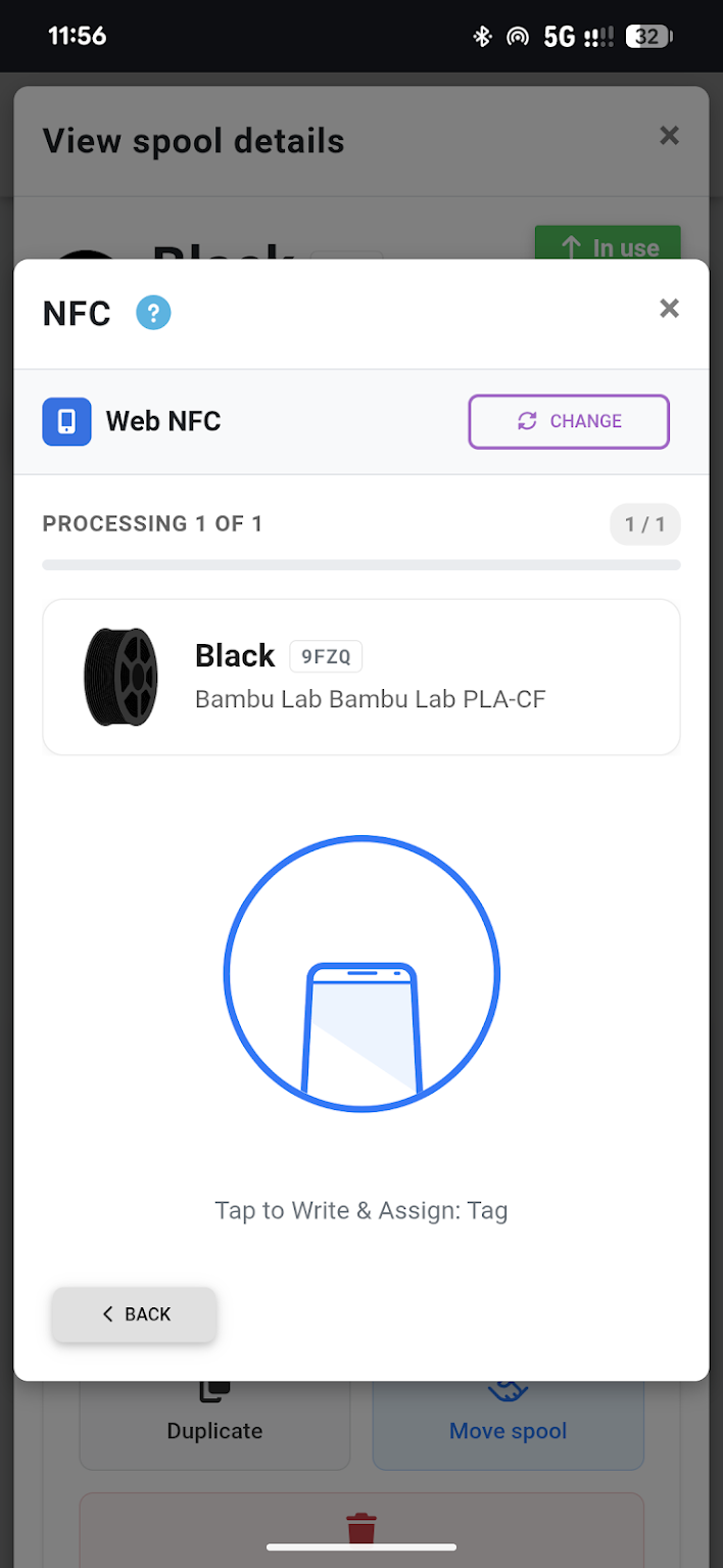 Tap to write NFC tag in progress
