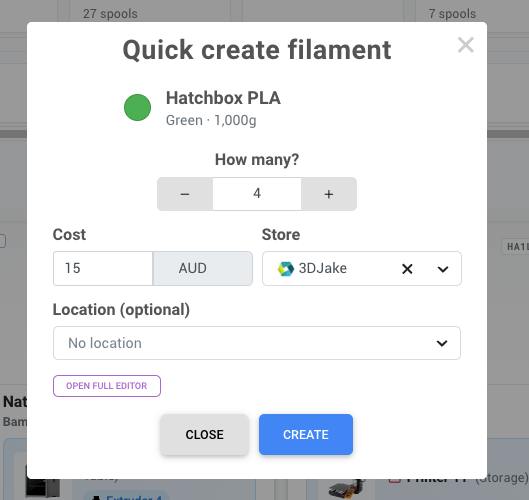 Quick create popup with pre-filled details