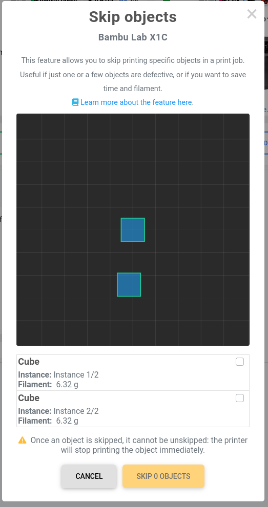 Skip objects popup