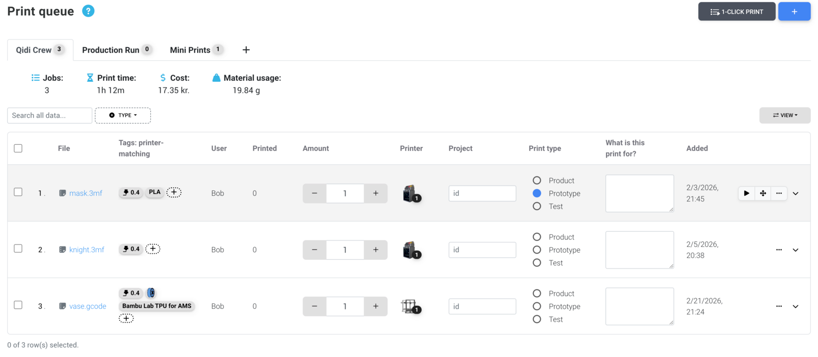 Custom fields in the print queue