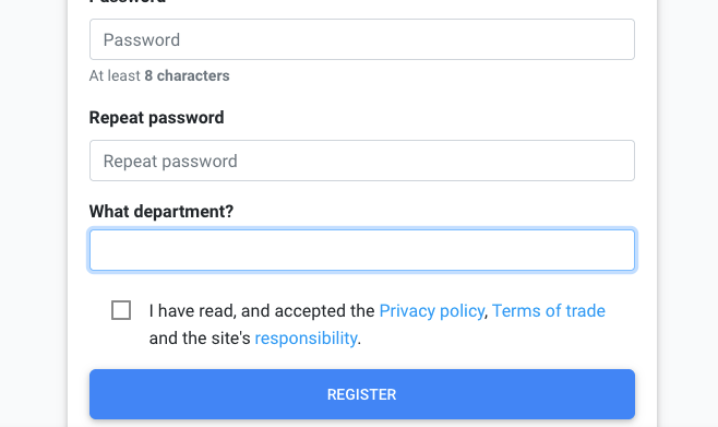Custom fields shown on the signup form