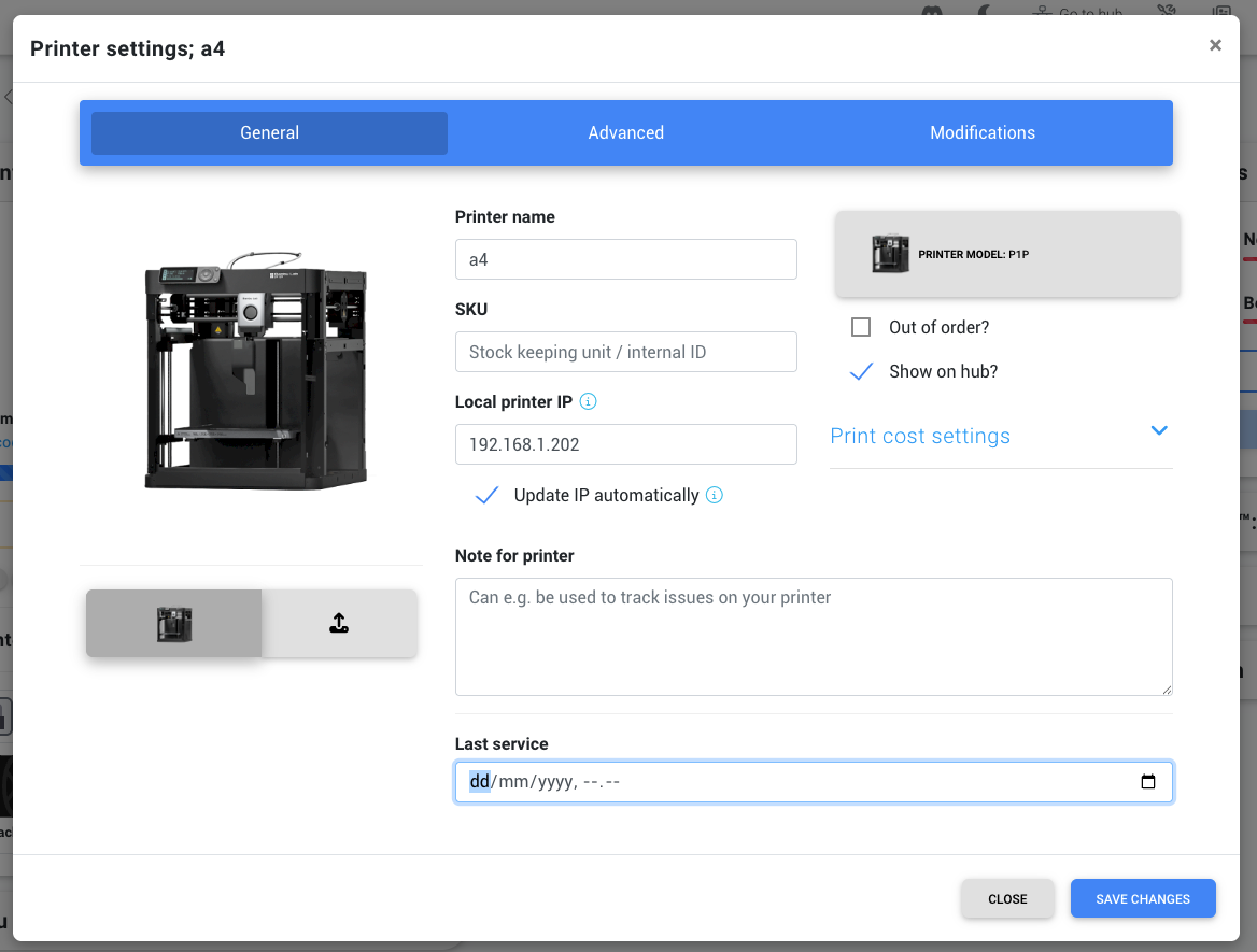 Setting a printer field value in printer settings