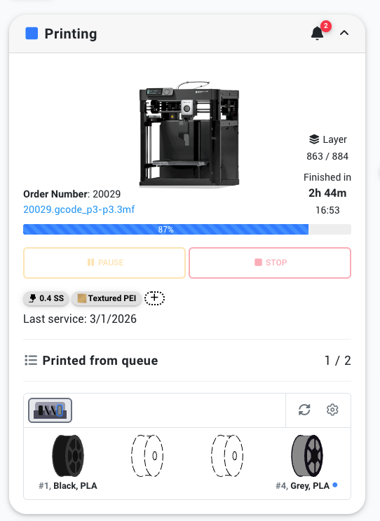 Printer field value shown on the printer control panel