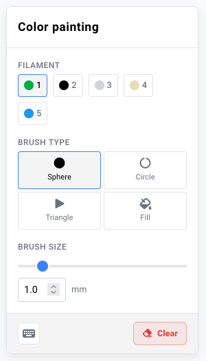 The paint panel showing brush options