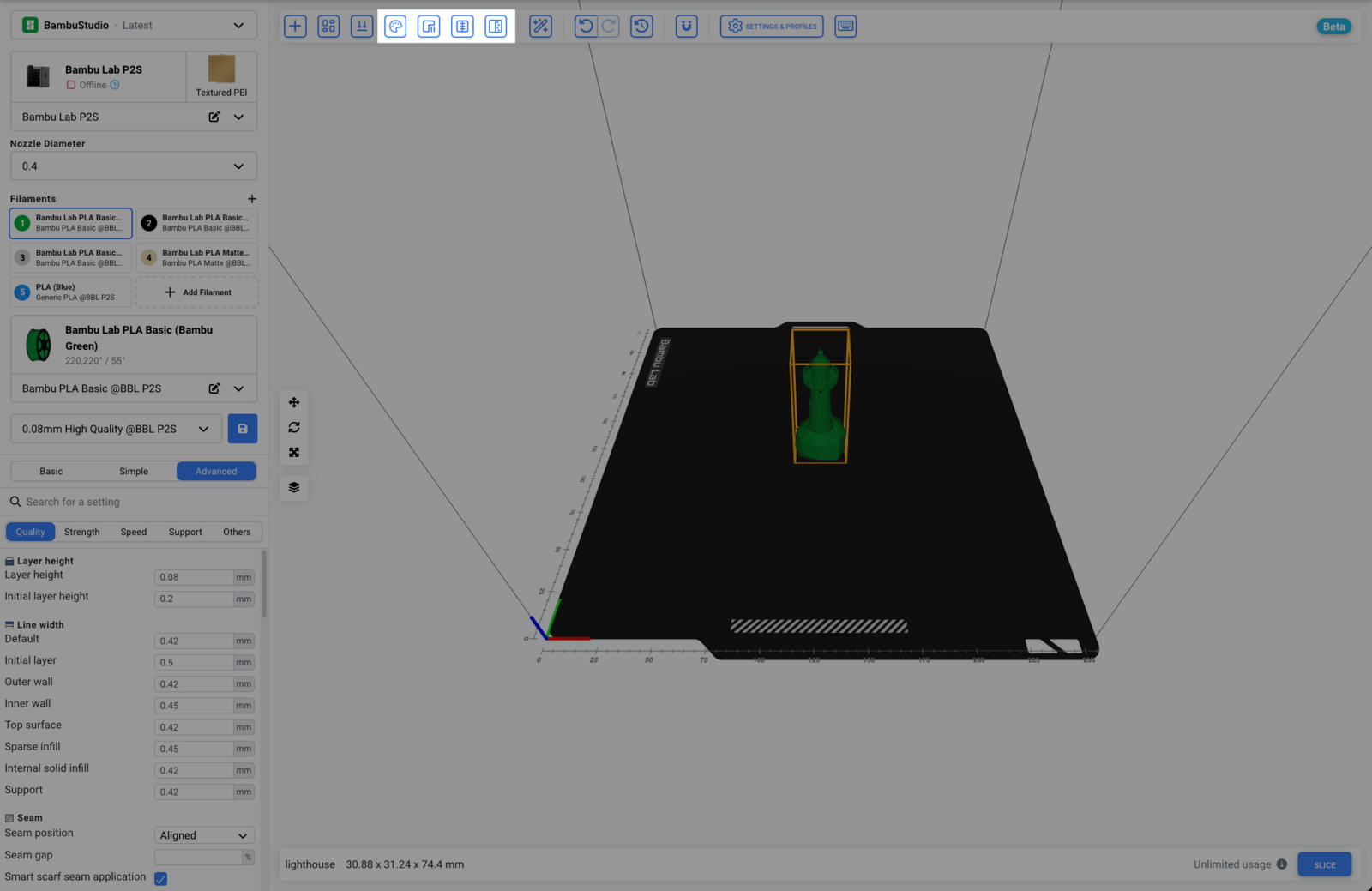The four paint mode buttons in the top toolbar