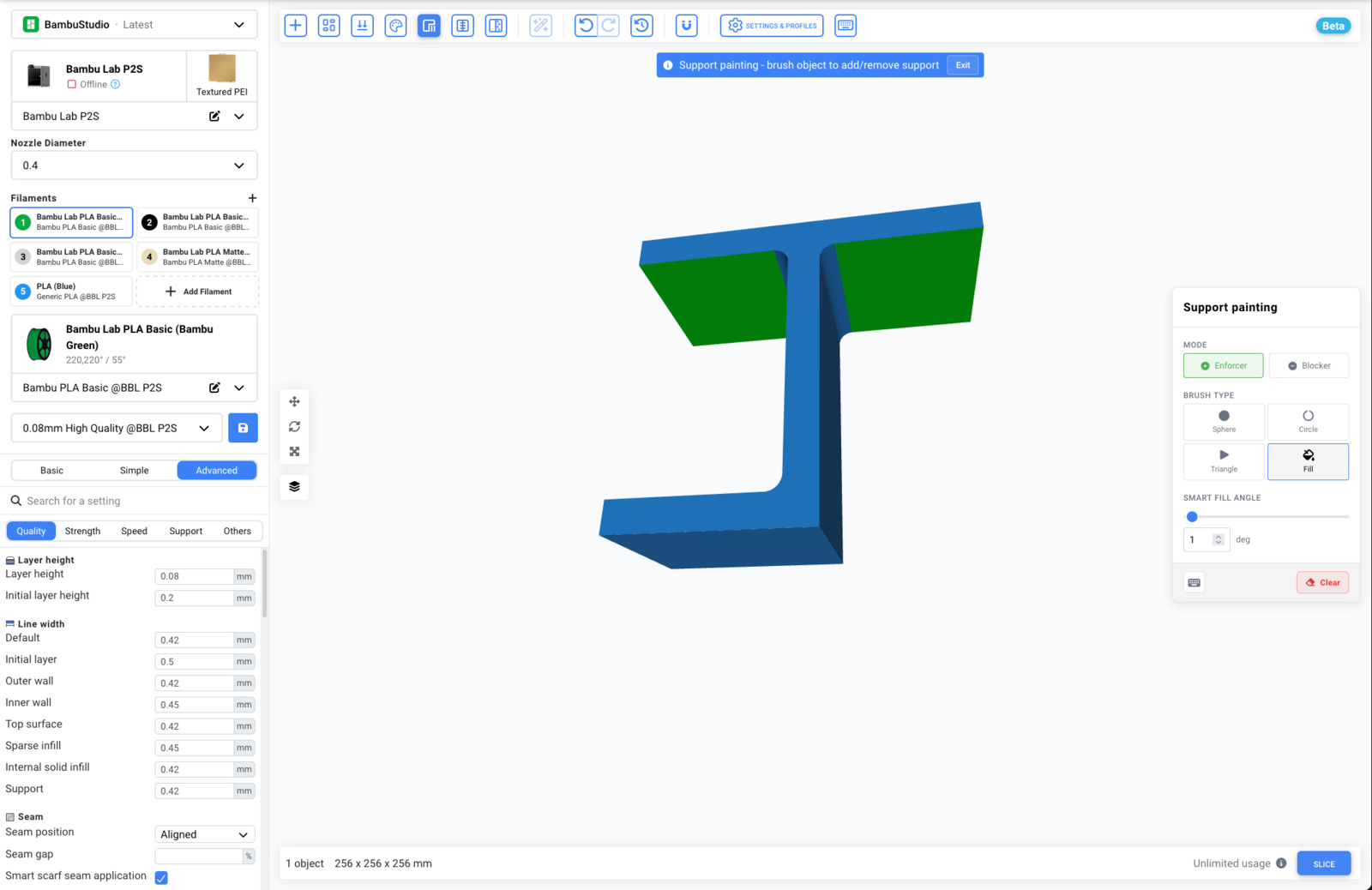 Support paint panel showing enforcer/blocker toggle