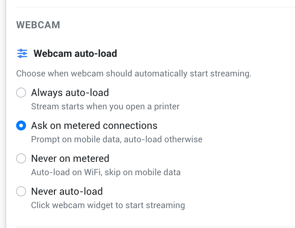 Webcam setting in local preferences